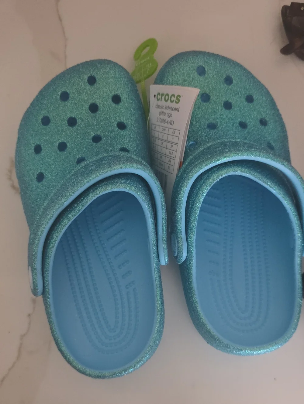 CROCS Kids Iridescent Aqua Glitter Clogs